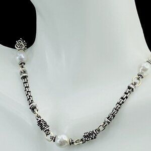 JR8598 Michael Dawkins Sterling cultured Pearl necklace 17.5" 27.9g